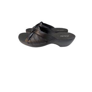 Clarks Black Woven Slide Sandals Womens Size‎ 8.5 Comfortable Slip-On Shoes